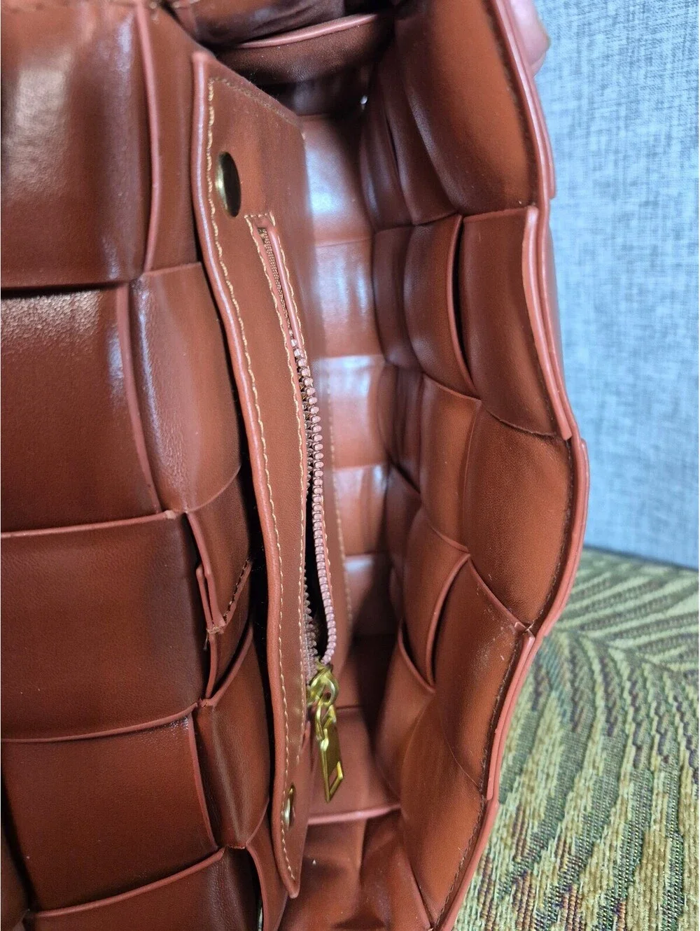 MKF Collection Brown Woven Vegan Leather Crossbody Bag Removable Pouch - Picture 6 of 7